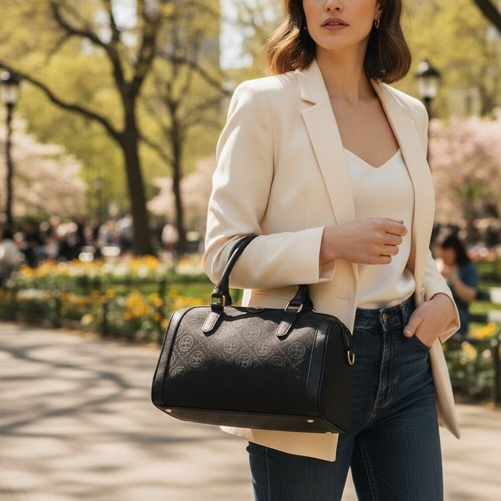 Black Tory Monogram Barrel Handbag Crossbody Bag